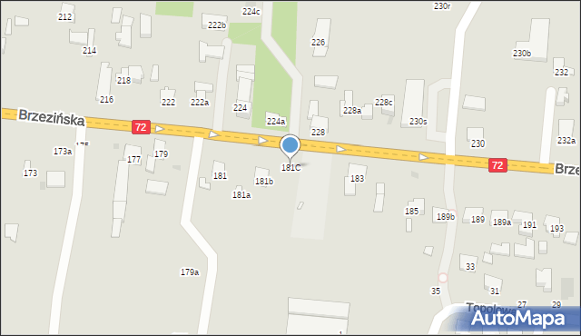 Łódź, Brzezińska, 181C, mapa Łodzi