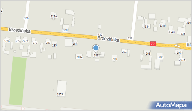 Łódź, Brzezińska, 289, mapa Łodzi