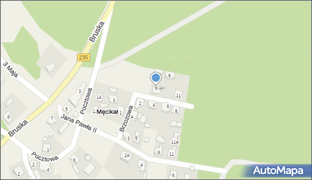 Męcikał, Brzozowa, 7, mapa Męcikał