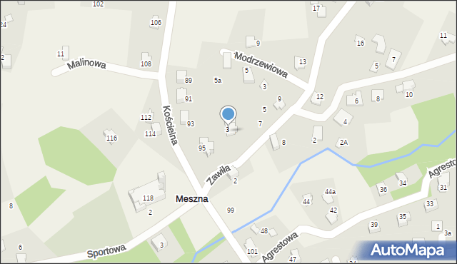 Meszna, Brzozowa, 5a, mapa Meszna