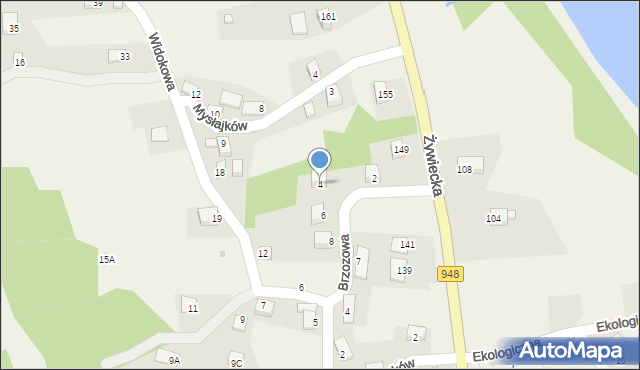 Międzybrodzie Bialskie, Brzozowa, 4, mapa Międzybrodzie Bialskie