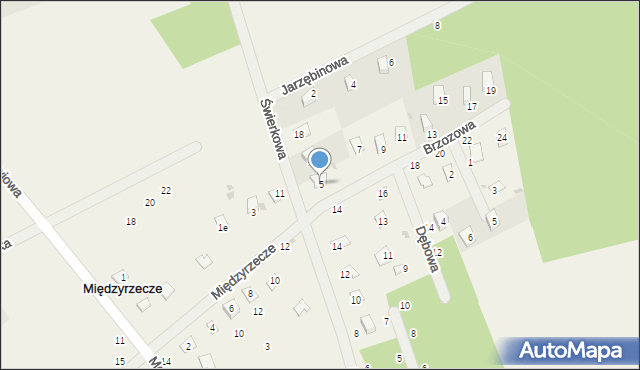 Międzyrzecze, Brzozowa, 5, mapa Międzyrzecze