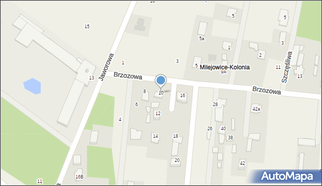 Milejowice, Brzozowa, 10, mapa Milejowice