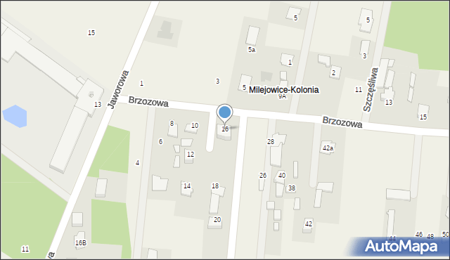 Milejowice, Brzozowa, 16, mapa Milejowice