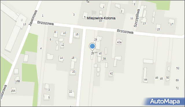 Milejowice, Brzozowa, 26, mapa Milejowice