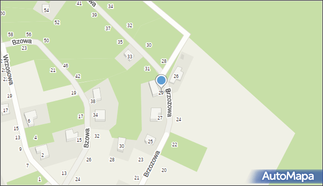 Miłoszyce, Brzozowa, 29, mapa Miłoszyce