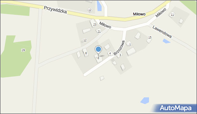 Miłowo, Brzozowa, 6, mapa Miłowo