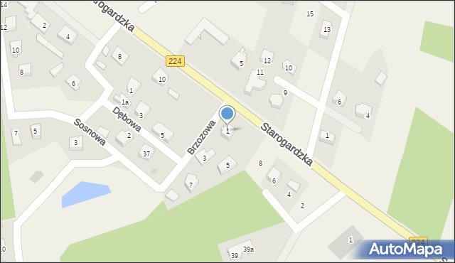 Nowa Karczma, Brzozowa, 1, mapa Nowa Karczma