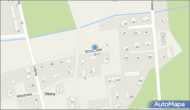 Obory, Brzozowa, 15, mapa Obory