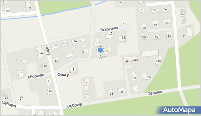 Obory, Brzozowa, 21, mapa Obory