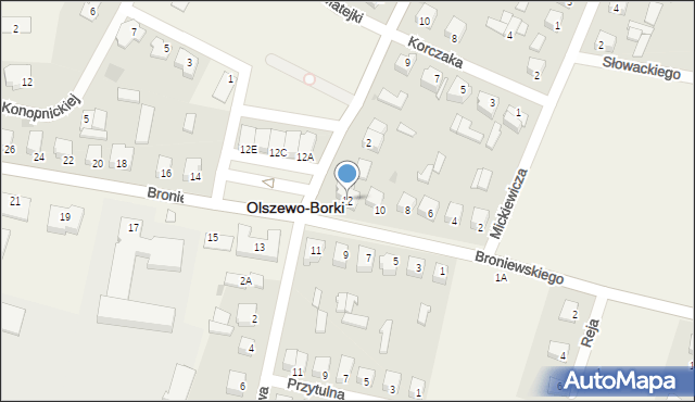 Olszewo-Borki, Broniewskiego Władysława, 12, mapa Olszewo-Borki