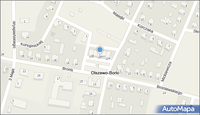 Olszewo-Borki, Broniewskiego Władysława, 12C, mapa Olszewo-Borki