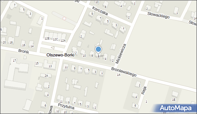 Olszewo-Borki, Broniewskiego Władysława, 6, mapa Olszewo-Borki