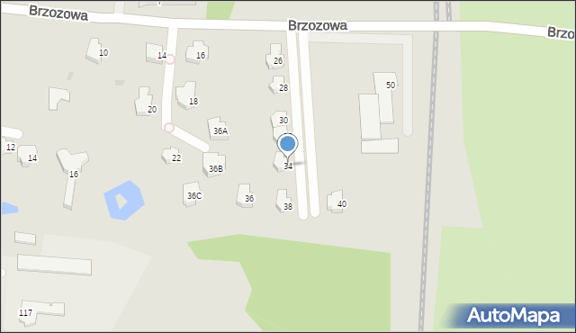 Ostrów Wielkopolski, Brzozowa, 34, mapa Ostrów Wielkopolski