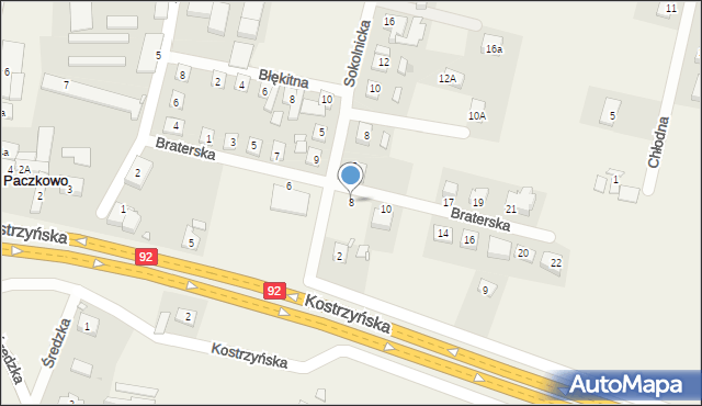 Paczkowo, Braterska, 8, mapa Paczkowo