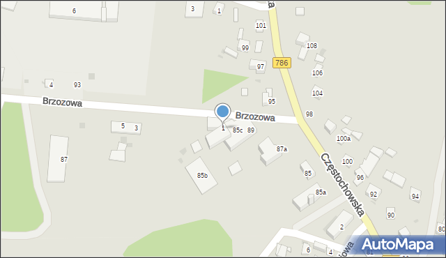 Piekoszów, Brzozowa, 1, mapa Piekoszów