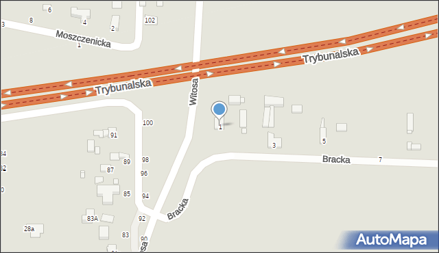 Piotrków Trybunalski, Bracka, 1, mapa Piotrków Trybunalski