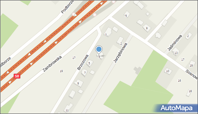 Podborze, Brzozowa, 3, mapa Podborze