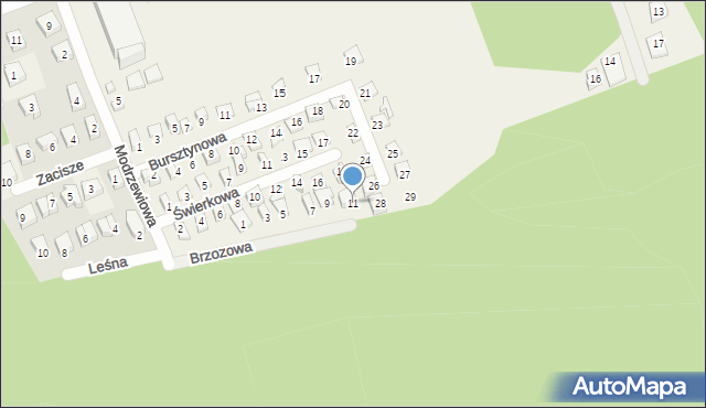 Poddąbie, Brzozowa, 11, mapa Poddąbie