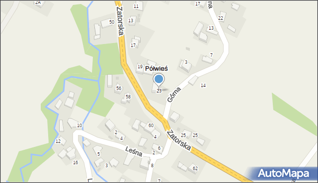 Półwieś, Brzozowa, 23, mapa Półwieś