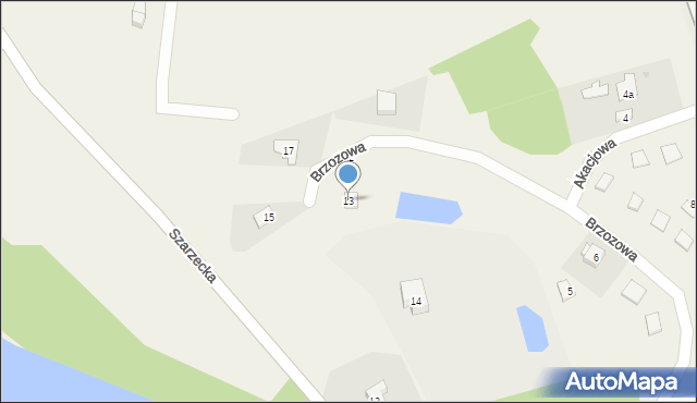 Pszczew, Brzozowa, 13, mapa Pszczew