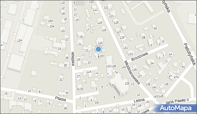 Radom, Brzozowa, 8, mapa Radomia