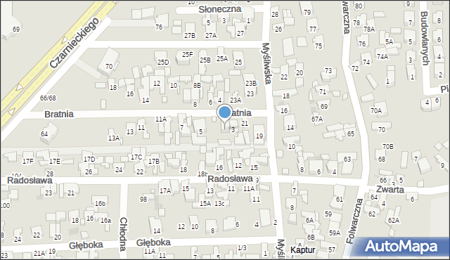 Radom, Bratnia, 3A, mapa Radomia