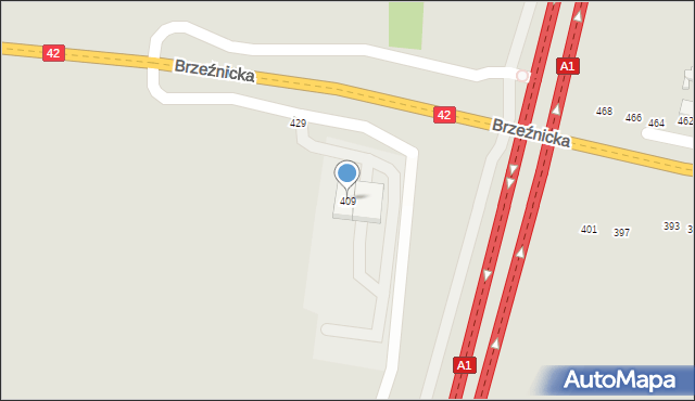 Radomsko, Brzeźnicka, 409, mapa Radomsko