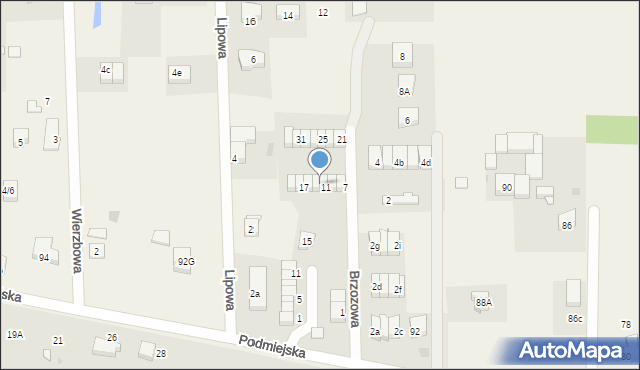 Radunica, Brzozowa, 13, mapa Radunica