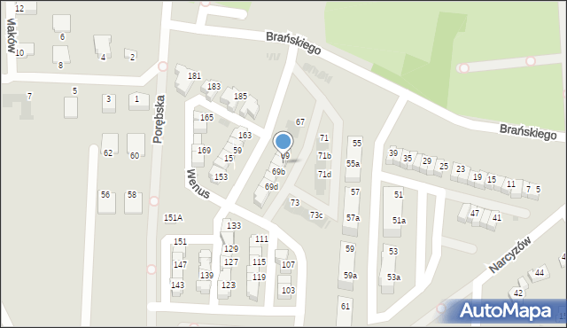 Ruda Śląska, Brańskiego Wiktora, 69a, mapa Rudy Śląskiej