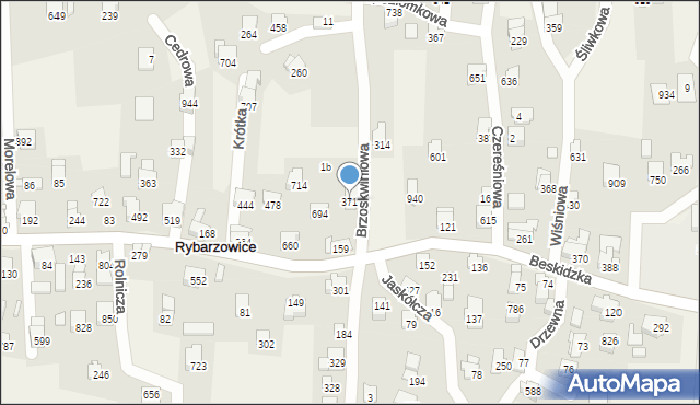 Rybarzowice, Brzoskwiniowa, 371, mapa Rybarzowice