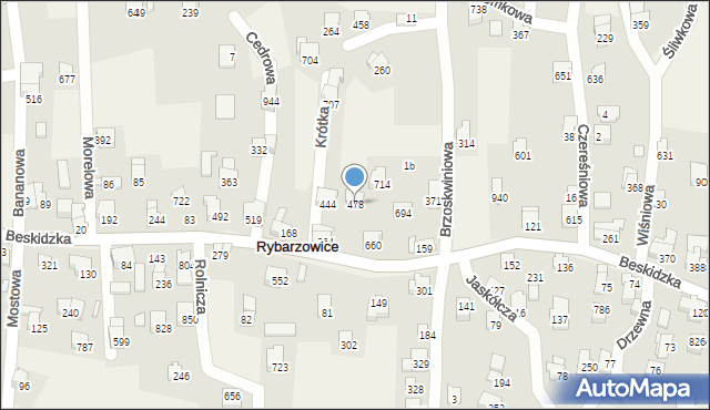 Rybarzowice, Brzoskwiniowa, 478, mapa Rybarzowice