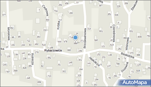 Rybarzowice, Brzoskwiniowa, 694, mapa Rybarzowice