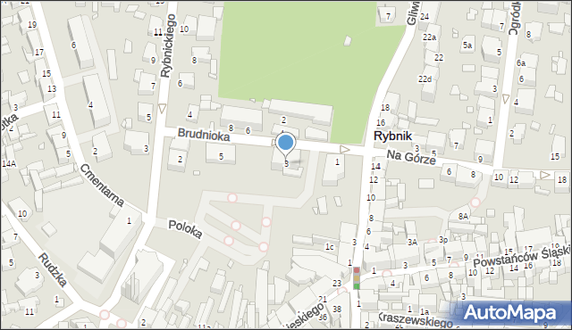 Rybnik, Brudnioka, ks. dr., 3, mapa Rybnika