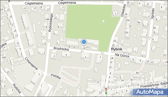 Rybnik, Brudnioka, ks. dr., 4, mapa Rybnika