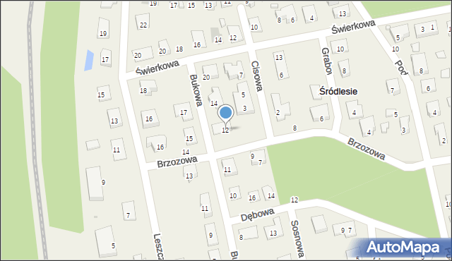 Śródlesie, Brzozowa, 12, mapa Śródlesie