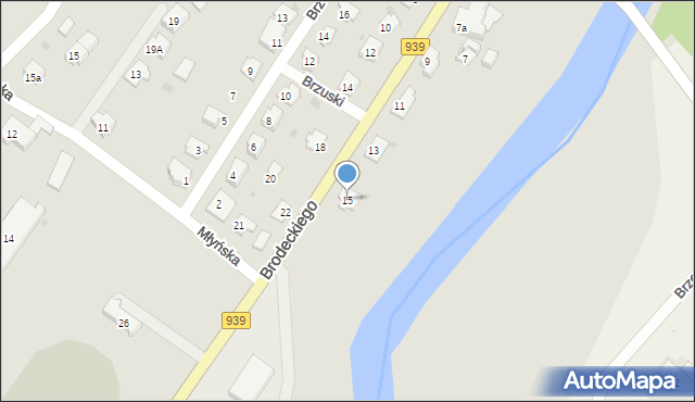 Strumień, Brodeckiego, 15, mapa Strumień