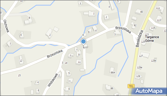 Targanice, Brzezińska, 5, mapa Targanice