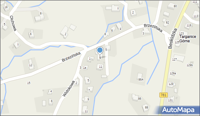 Targanice, Brzezińska, 9, mapa Targanice