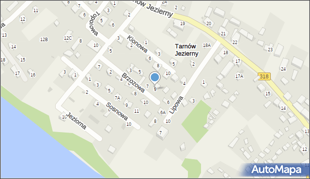 Tarnów Jezierny, Brzozowa, 9, mapa Tarnów Jezierny