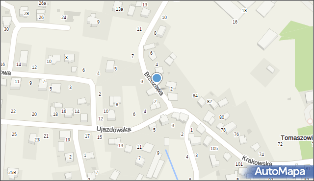 Tomaszowice, Brzozowa, 1, mapa Tomaszowice