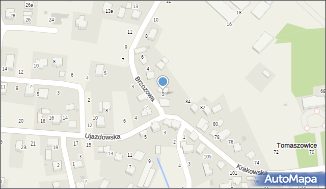 Tomaszowice, Brzozowa, 2, mapa Tomaszowice