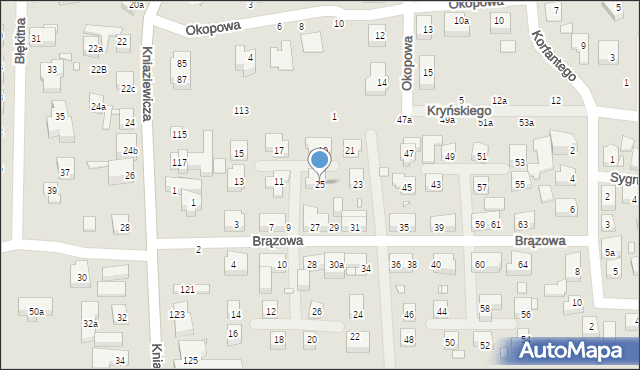 Toruń, Brązowa, 25, mapa Torunia