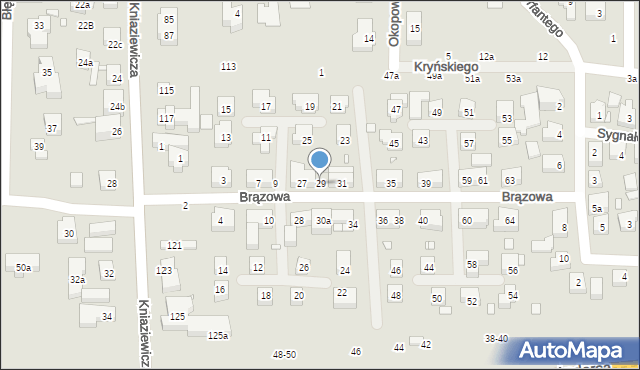 Toruń, Brązowa, 29, mapa Torunia