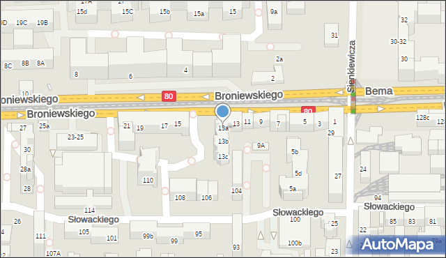 Toruń, Broniewskiego Władysława, 13a, mapa Torunia