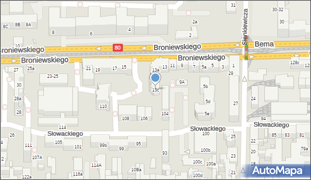 Toruń, Broniewskiego Władysława, 13c, mapa Torunia