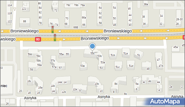 Toruń, Broniewskiego Władysława, 53c, mapa Torunia