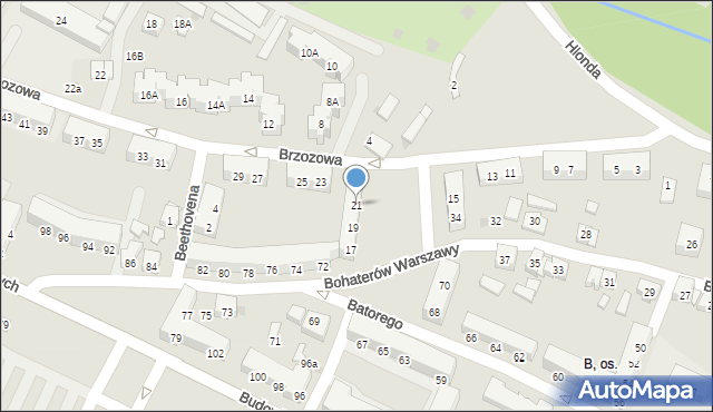 Tychy, Brzozowa, 21, mapa Tychów