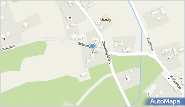Urzuty, Brzozowa, 1, mapa Urzuty