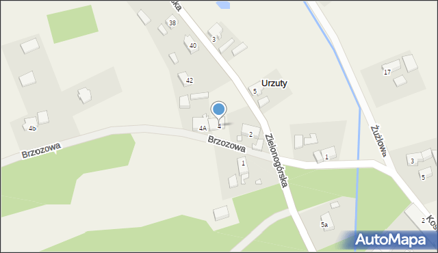 Urzuty, Brzozowa, 4, mapa Urzuty